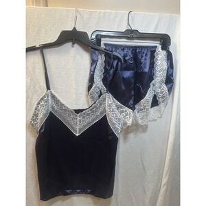Love Salve Women's Size L Navy Blue With Lace Sleep Set